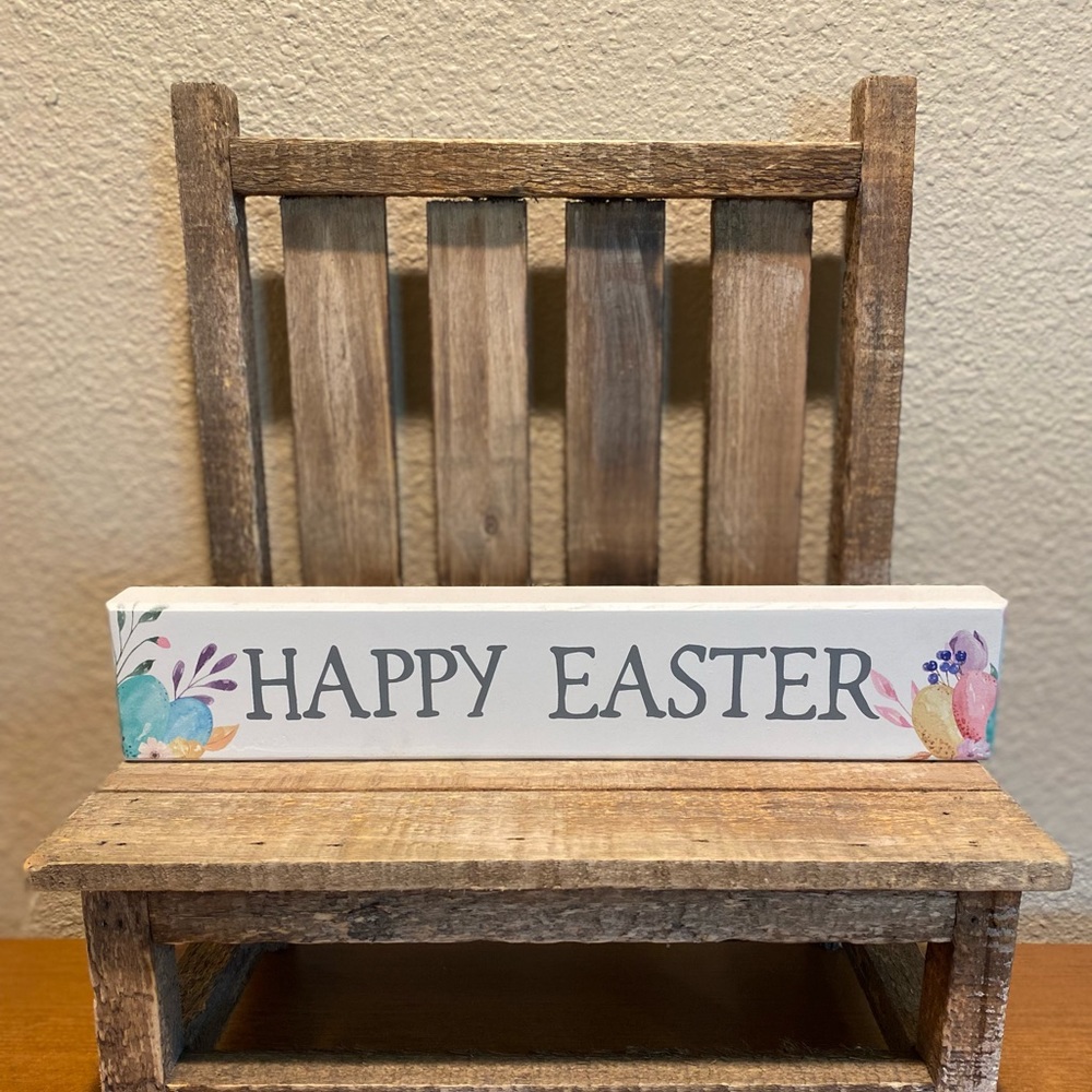 Happy Easter Wood Tabletop Sign, Farmhouse Easter Sign, Floral Happy Easter Sign
